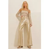 Trend Alaçatı Stili Women's Gold Gold Rolled Palazzo Jeans