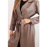 Kesi Włoski Women's eco-leather trench coat with a belt and collar fango | shoptok.hr