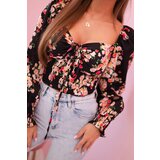 Kesi Włoski Women's floral Spanish blouse, long sleeve black | shoptok.hr