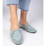 Gemre Green women's eco-suede ballet flats with embroidery Ronna | shoptok.hr