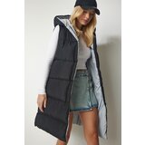 Happiness İstanbul Women's Black Gray Hooded Long Inflatable Vest Cene