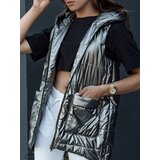 DStreet Women's quilted long vest with hood JESS dark gray | ePonuda.com