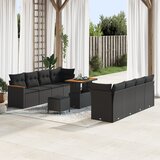 vidaXL 11-delni vrtni kavč set z blazinami črn poli ratan akacija | Shoptok.si