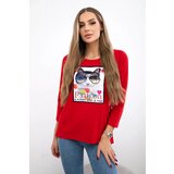 Kesi Blouse with cat graphics 3D red | shoptok.hr