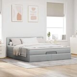 vidaXL Otomanski posteljni okvir z vzmetnico siv 160x200 cm blago | Shoptok.si