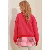 Trend Alaçatı Stili Women's Fuchsia Crew Neck Oversized Basic Sweatshirt | Shoptok.si