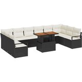 vidaXL 11-dijelni vrtni kauč set s jastučićima crni poli ratan, 2-sjedni vrtni kauč s skladištem i jastučićima crni poli ratan | shoptok.hr