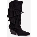 Boto Heated Leather Cowboy Boots Women's With Fringes Black Brivina | Shoptok.si