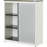 mauser Omara z drsnimi vrati, akustični učinek, plošča s polnim jedrom, VxŠxG 1168 x 1000 x 432 mm, 2 polici, čista bela / aluminijasto siva / javor | Shoptok.si