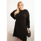 Kesi Włoski Plus Size women's oversized sweater dress with mohair and pocket brown Cene