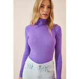 Happiness İstanbul Women's Lilac Neck Ribbed Lycra Sweater Cene