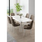 Hanah home trpezarijski set Nola, sto na razvlačenje i 6 stolica, bela ploča, kapućino tkanina Babyface | Eponuda.com