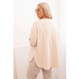 Kesi Włoski Plus Size women's blouse with cotton, pocket, and rolled-up sleeves beige | Shoptok.si