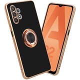 Cadorabo Samsung v sijajnem črni barvi - Zlato z obročem silikonski/TPU ovitek z zaščito pred kamero in držalom za magnetni avtomobil, (20604030) | Shoptok.si