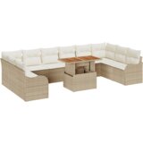 vidaXL 11-dijelni set vrtnih sofa s jastučićima bež poli ratana akacije, 2-sjedalna vrtna sofa s jastučićima bež poli ratana | shoptok.hr