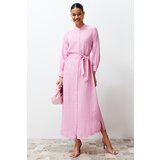 Trendyol Pink Judge Collar Belted Plain Woven Shirt Dress | Shoptok.si