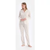 Dagi Ecru Tiny Heart Printed Single Jersey Shirt Pants Pajamas Set