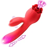 Blooming Bunny Sucking & Thrusting Silicone Rabbit Vibrator Red