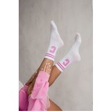 Milena Women's Socks With Stripes And Letter C White-Pink | Shoptok.si