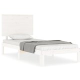 The Living Store Posteljni okvir z vzglavjem bel trden les - Posteljni Okvir, (21526226) | Shoptok.si
