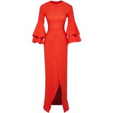 Trendyol Pomegranate Blossom Wrapped Woven Flounce Long Evening Evening Dress Cene