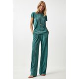  Women's Vibrant Green Pleated Casual Blouse Trousers Set | shoptok.hr