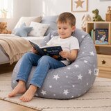 Ginger Home Детски Пуф Кресло Little Stars, 100% Памук, Сив Барбарон Със Звезди, 55x44x55 см | shoptok.hr