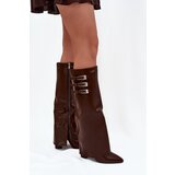 Boto Women's Heeled Boots Turned Shaft Straps With Buckles Chocolate Nirisa | Shoptok.si