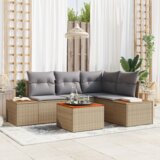 vidaXL Set vrtnih kauča od 5 dijelova s jastučićima Bež Poli Ratan Akacija | shoptok.hr