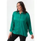 Lafaba Women's Emerald Green Plus Size Satin Shirt Cene