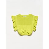Dilvin 10176 Ruffle Sleeve Crop Sweater-lime Cene
