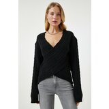 Happiness İstanbul Women's Black Wrapover Neck Seasonal Knitwear Sweater cene
