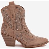 Boto Warm Ladies Ankle Boots Cowboy Style With Decoration Beige Lelira | shoptok.hr
