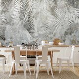  Foto tapeta - Light and shadow - grey and white composition with floral motif and pattern 250x175 | shoptok.hr