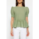 Trendyol Mint Balloon Sleeve Flowy Semi Sheer Blouse | shoptok.hr