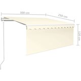 vidaXL Avtomatska tenda s senčilom LED + senzor 3x2,5 m krem | Shoptok.si
