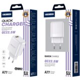 Jellico adapter A77 hišni polnilec 3.0A Quick Charge 22,5W vhod USB A s kablom TYPE C - (EU Blister) - bel Cene