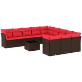 vidaXL 12-dijelni vrtni set s jastucima smeđi poliratan - Smeđe-crvena Sa stolom 1 | shoptok.hr