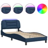  Posteljni okvir z LED lučkami moder 90x190 cm tkanina | Shoptok.si