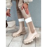 DStreet Botki damskie TRUESTEP długie z grubą podeszwą beżowe | Shoptok.si