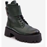 LEMAR Leather Ankle Boots Women's Green Anceria Cene