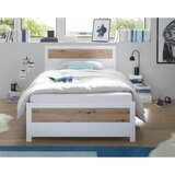 XORA postelja 120 cm x 200 cm , leseni material bela, hrast artisan | Shoptok.si