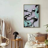  Slika - Metallic Fluidity - Abstract Silver Forms on a Mint-Purple Background 80x120 U prirodnom drvenom okviru | shoptok.hr