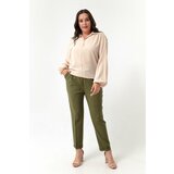 Lafaba Women's Khaki Plus Size Pants with Elastic Waist Cene