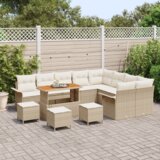 vidaXL 13-delni vrtni kavč set z blazinami bež poli ratan akacija | Shoptok.si