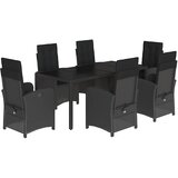  7-dijelni vrtni blagovaonski set s jastucima crni od poliratana Crna 190 cm table length | shoptok.hr