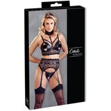 Cottelli Bondage - Komplet perila s čipko in sijajem ter okovi za roke (črn) - XL | Shoptok.si