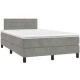 vidaXL Box spring postelja z vzmetnico LED sv. siva 120x190 cm žamet | Shoptok.si