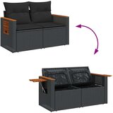 vidaXL Vrtni kavč dvosed z blazinami črn poli ratan | Shoptok.si