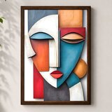 Wallxpert uramljena mdf slika 3752KACT-011, kubistički portret žene u šarenim blokovima boje, 37 x 52 cm | Eponuda.com